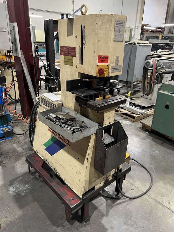 55 Ton, Geka #PP50, portable hydraulic punch with tooling, portable base with wheels, T-slotted table, 1997