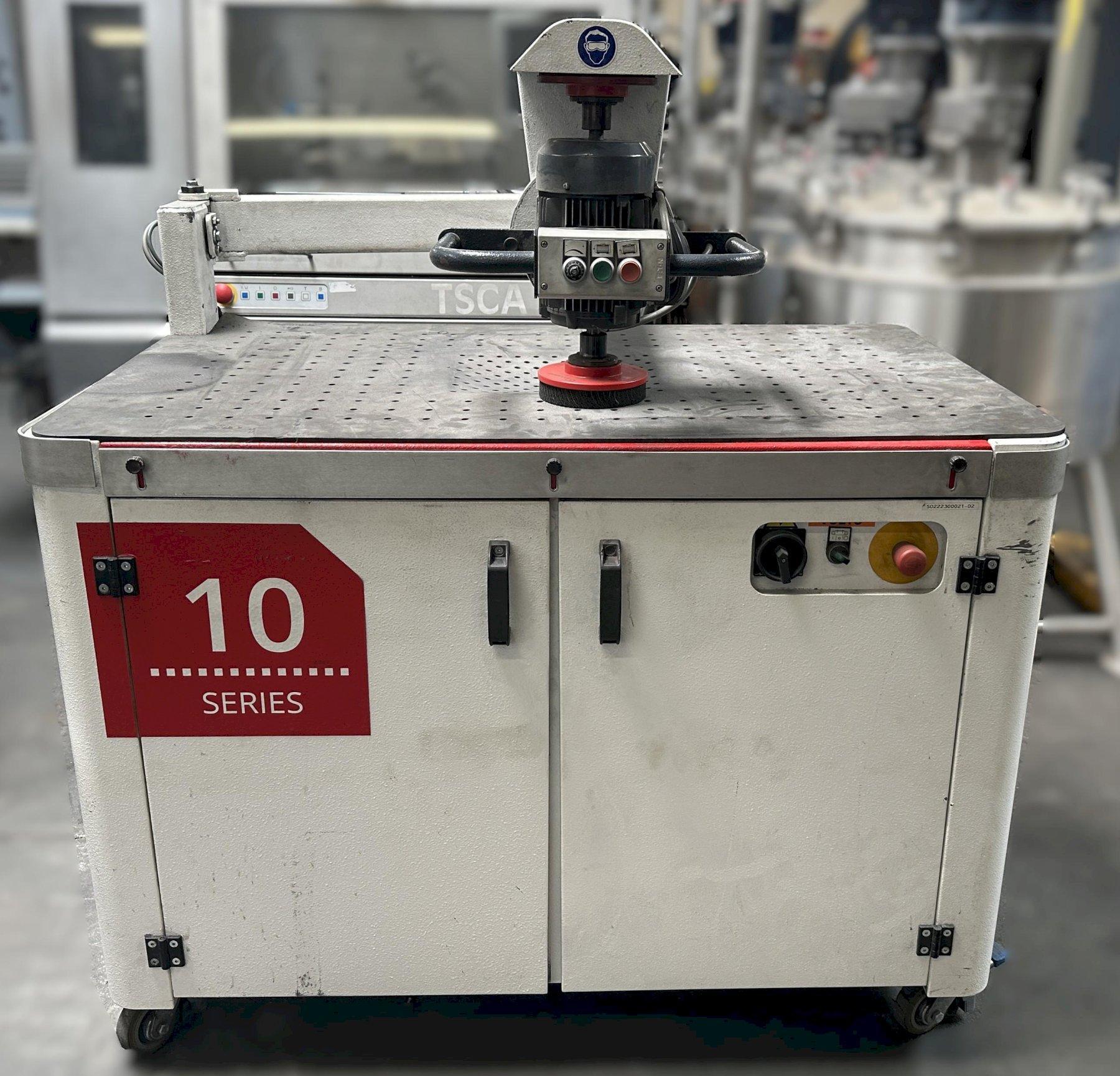 Timesavers #MGV-230V, manual grinding & deburring machine, 30" x 50" bench, grinding belt, 2-position movable