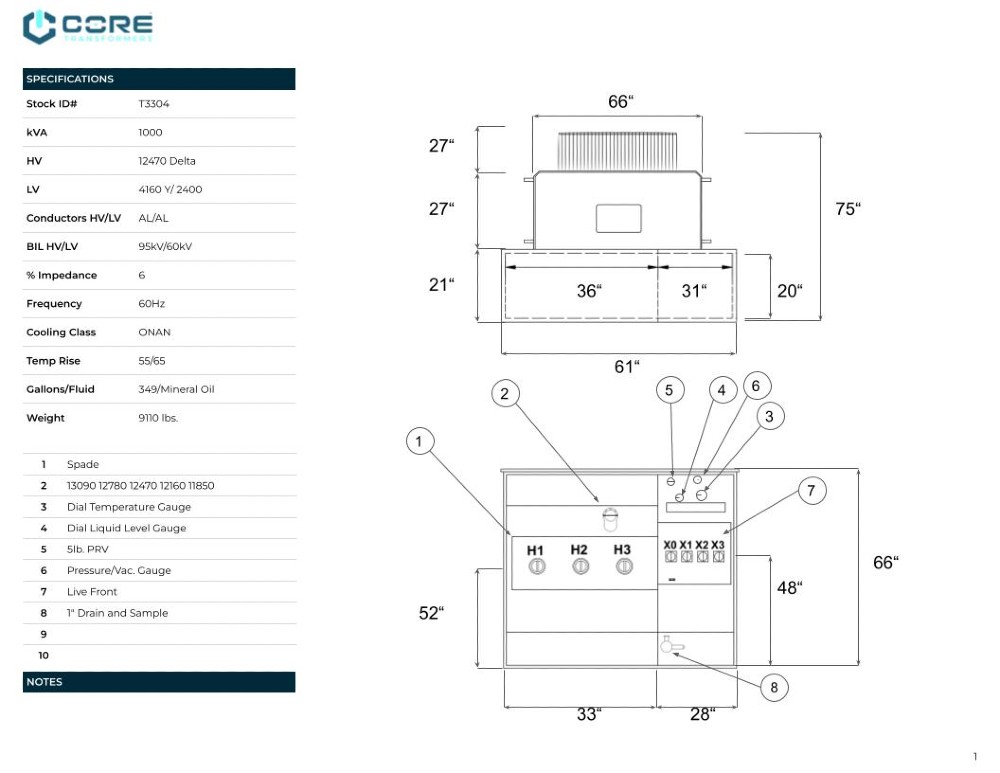 Image for 1000 kVA 12470 Delta Primary, 4160Y/2400 Secondary, PAD, Recon(2 available, shipment available in 10 days)