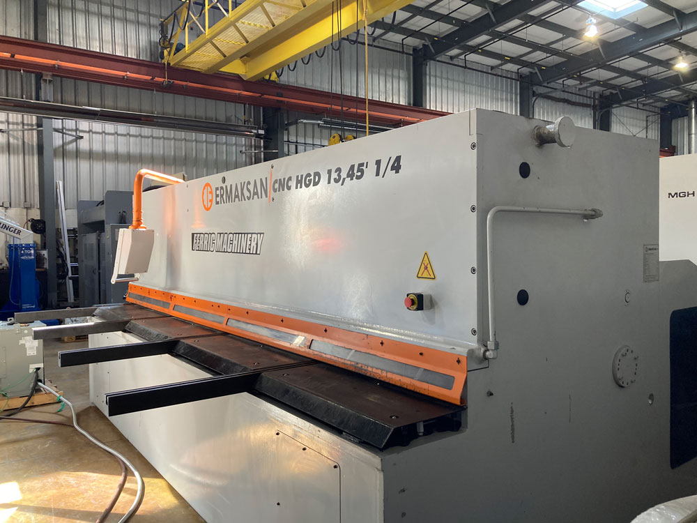 1/4" x 13' 4" Ermak #CNCHGD, hydraulic beam shear, 14 SPM, 20 HP, ERCut7 Shear Control, 39" front squaring