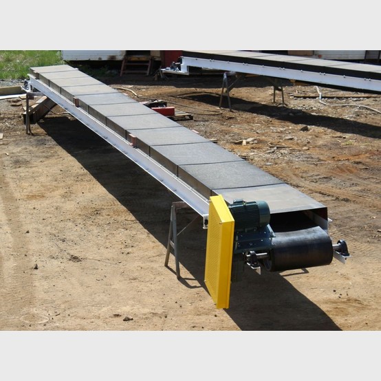 24" wide x 50' long Savona, Channel Conveyor, 12" rubberized head pulley, 14" winged tail pulley, 3-ply belt