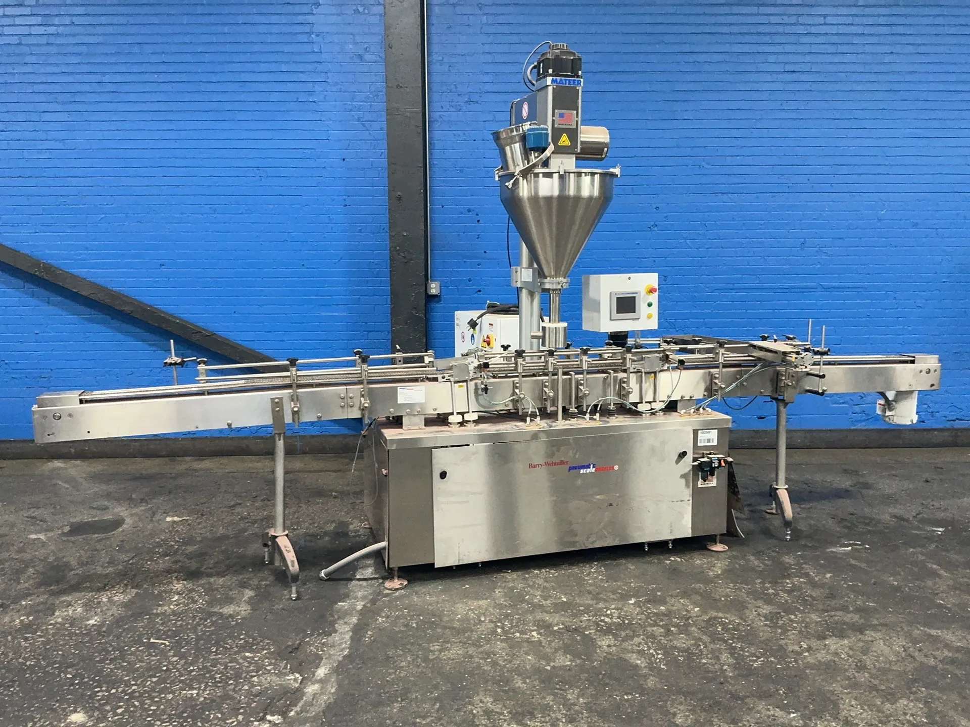 Barry-Wehmiller #W3833, Servo Filler, 16 gallon hopper, Allen-Bradley Panel View Plus digital read out, 30 A