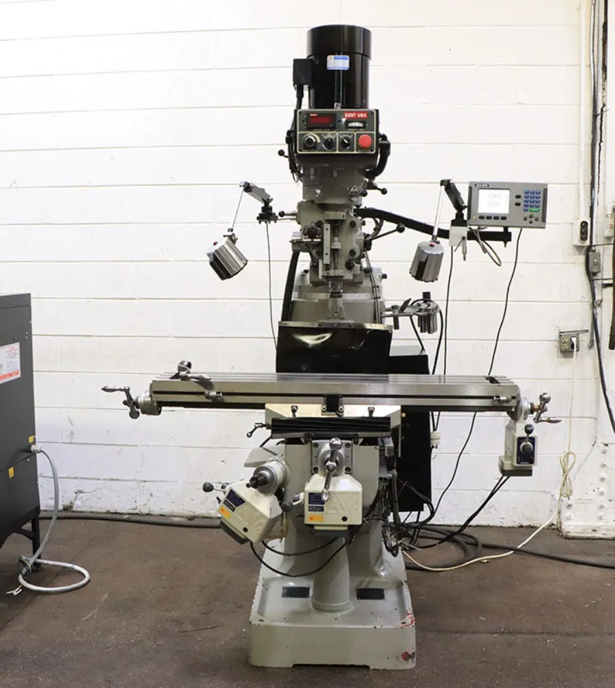 Kent #KTM-3VSF, Vertical Mill, 9" x 49" table, 3 HP, 35" X, 12" Y, 60-4500 RPM, R-8, Acu-Rite 2-Axis digital
