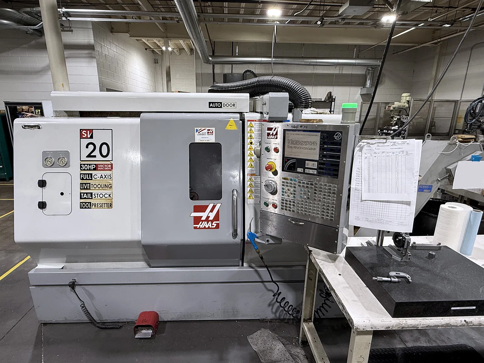 Haas #SL-20T, CNC lathe, 23" swing, 10.3" turning diameter, 20" turning length, 24" centers, 2" bar, 3" bore