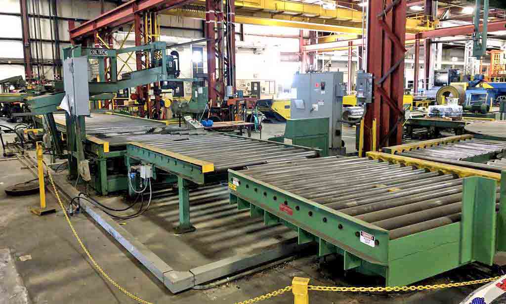 10000 lb. Braner, banding line, 74" outside dimension, 30" max slit width, 20"-24" ID, Signode semi-automatic