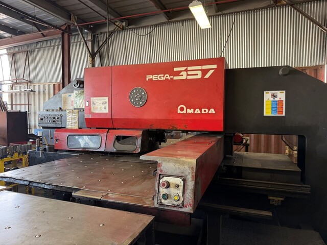33 Ton, Amada #Pega-357, CNC turret punch, 58 station, 4 automatic index, 50" x70" sheet, Fanuc 04PC, ball