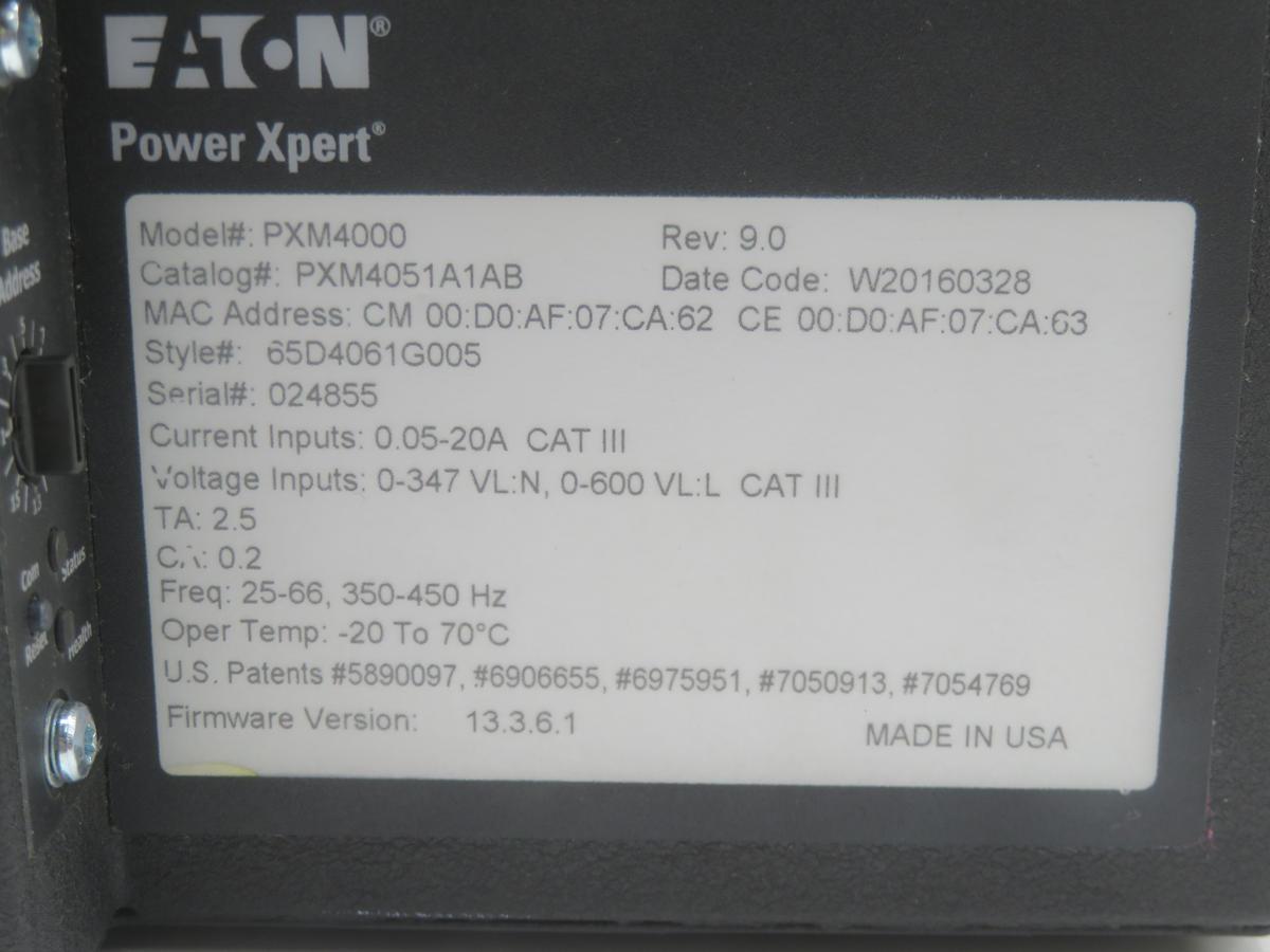 Eaton #PXM4000, PXM4051A1AB Voltage Monitor, 0-347 Volts, 0.2 Class Accuracy, Ethernet