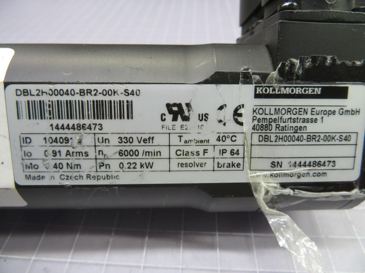 0.22 KW Kollmorgen #DBL2H00040-BR2-00K-S40, Servo Motor