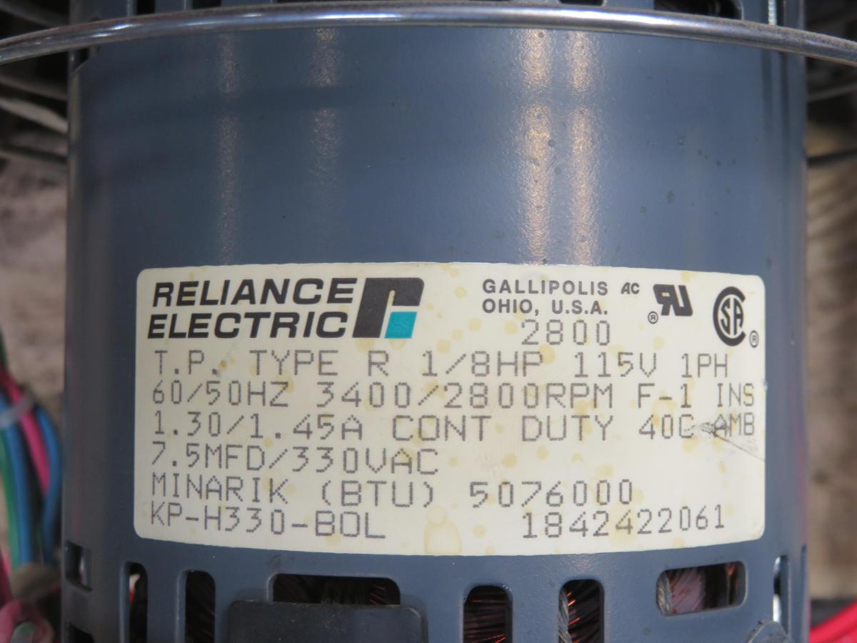 Reliance, Type R Reflow Oven Plume Heater, 1/8 HP, 5113156-3