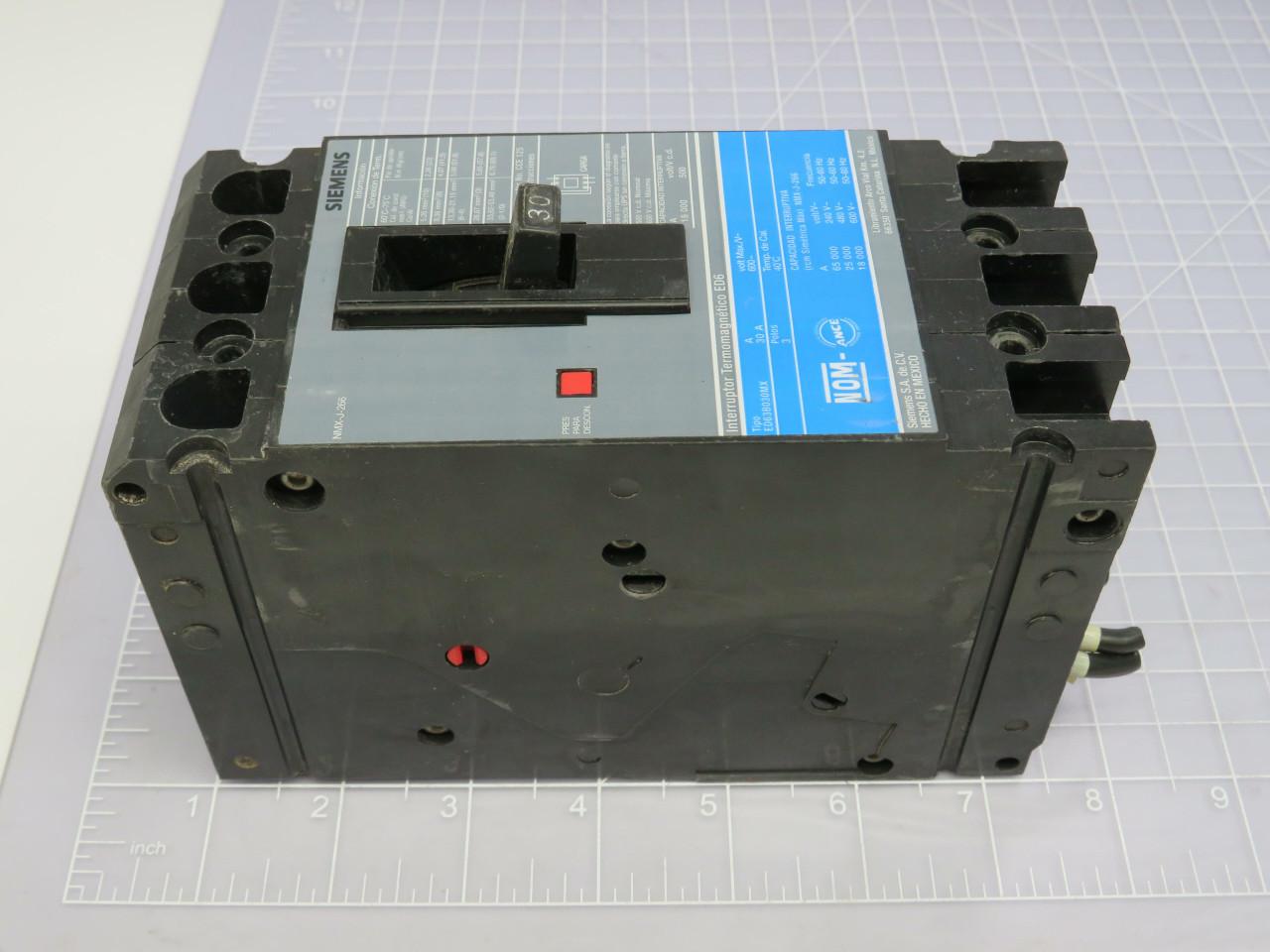 30 Amp, Siemens #ED63B030MX, ED6 Circuit Breaker, 3 Pole, 600 Volts