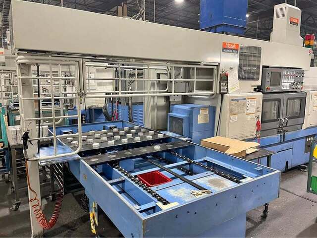 Mazak #Multiplex-6200, dual spindle twin turret CNC lathe, gantry loader, 12.5" swing, 8" chucks, 2" bar, 30