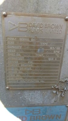 1300 GPM @ 2700' TDH, David Brown, 4x8x10-1/2 MSD-D, 6 STG, 3560 RPM, #2976