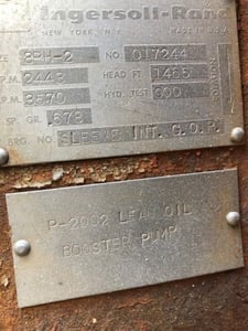 2443 GPM @ 1465' TDH, Ingersoll-Rand #8PHC-2, 2 STG, 3560 RPM, #2952