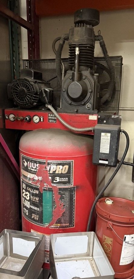 Husky Pro, Vertical Air Compressor, 80 gallon vertical ASME tank, 23 scfm @ 90 psi, 175 psi max. pressure
