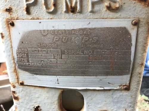 286 GPM @ 106' TDH, United, K-3x7 VP, 3500 RPM, #2756