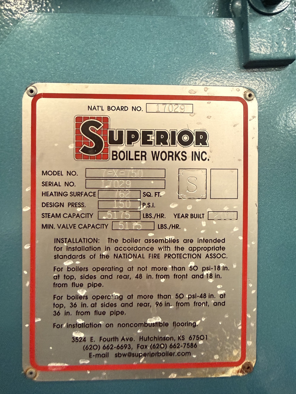 150 HP Superior, 150 PSI, gas, 4 pass wet back, reconditioned w/warranty, ready to ship