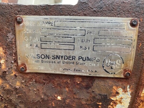 17500 GPM @ 150' TDH, Wilson Snyder, 20 DVL, 860 RPM, #1768