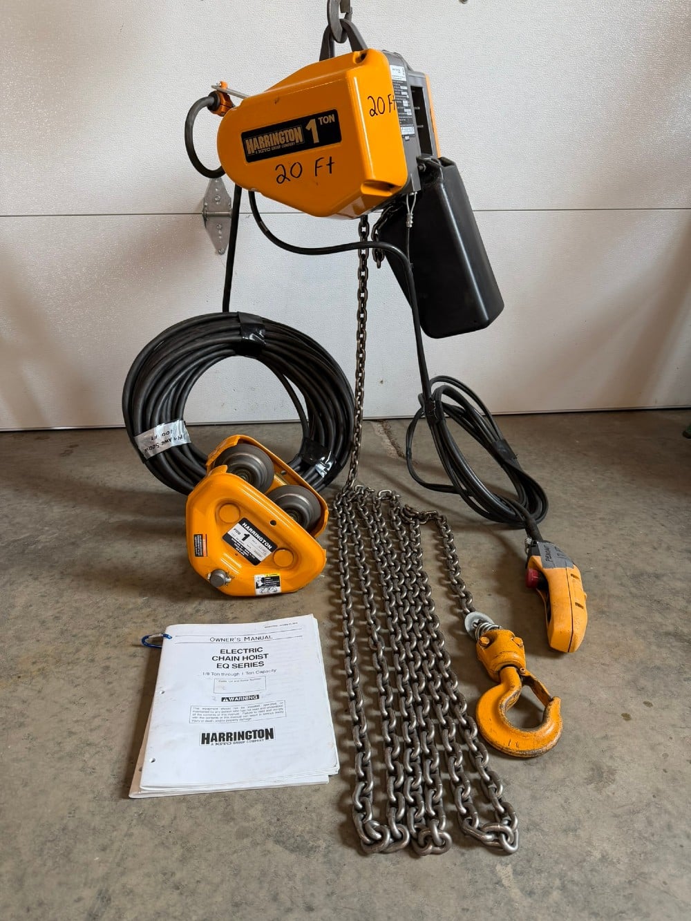 1 Ton, Harrington #EQ010SD-20FT, electric chain hoist