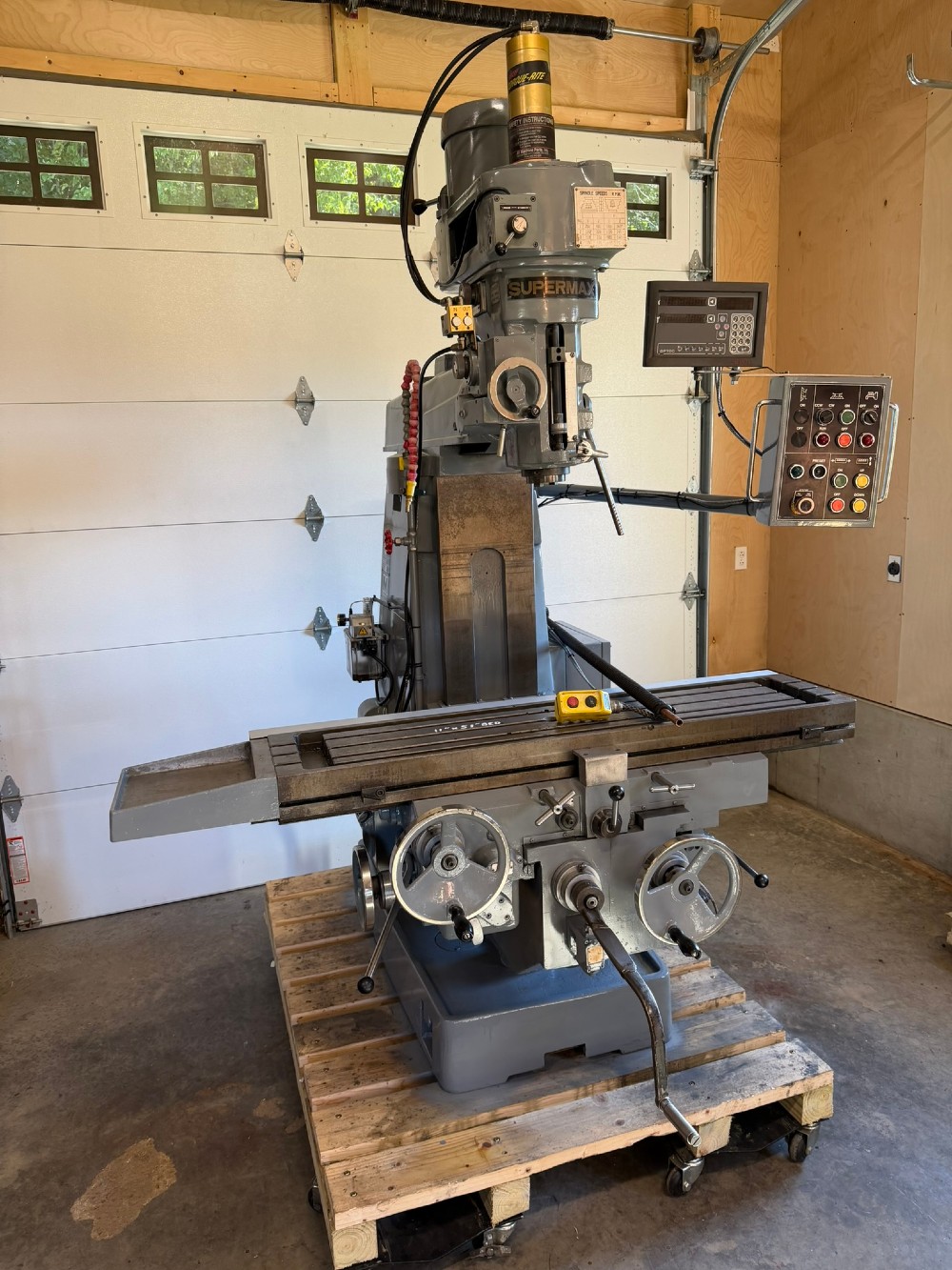 Supermax #YCM-2VA, Vertical Mill, 3 HP, 51" x11" table, Newall 2-AXIS digital read out, 1990
