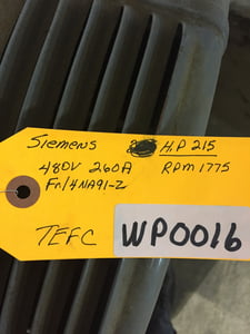 200 HP 1775 RPM Siemens, Frame 4NA91-Z, TEFC, 260 amp, 460 Volts