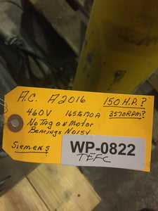 150 HP 0 RPM Siemens, Frame 405TSD, TEFC, 170 amp, 460 Volts