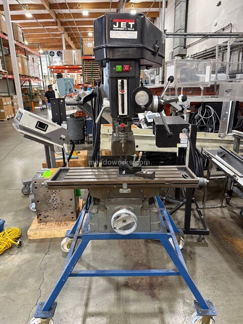 Jet #JMD-18, Mill/Drill Machine, 2 HP, X-Y table w/handwheels, quill depth scale, drill chuck, on rolling