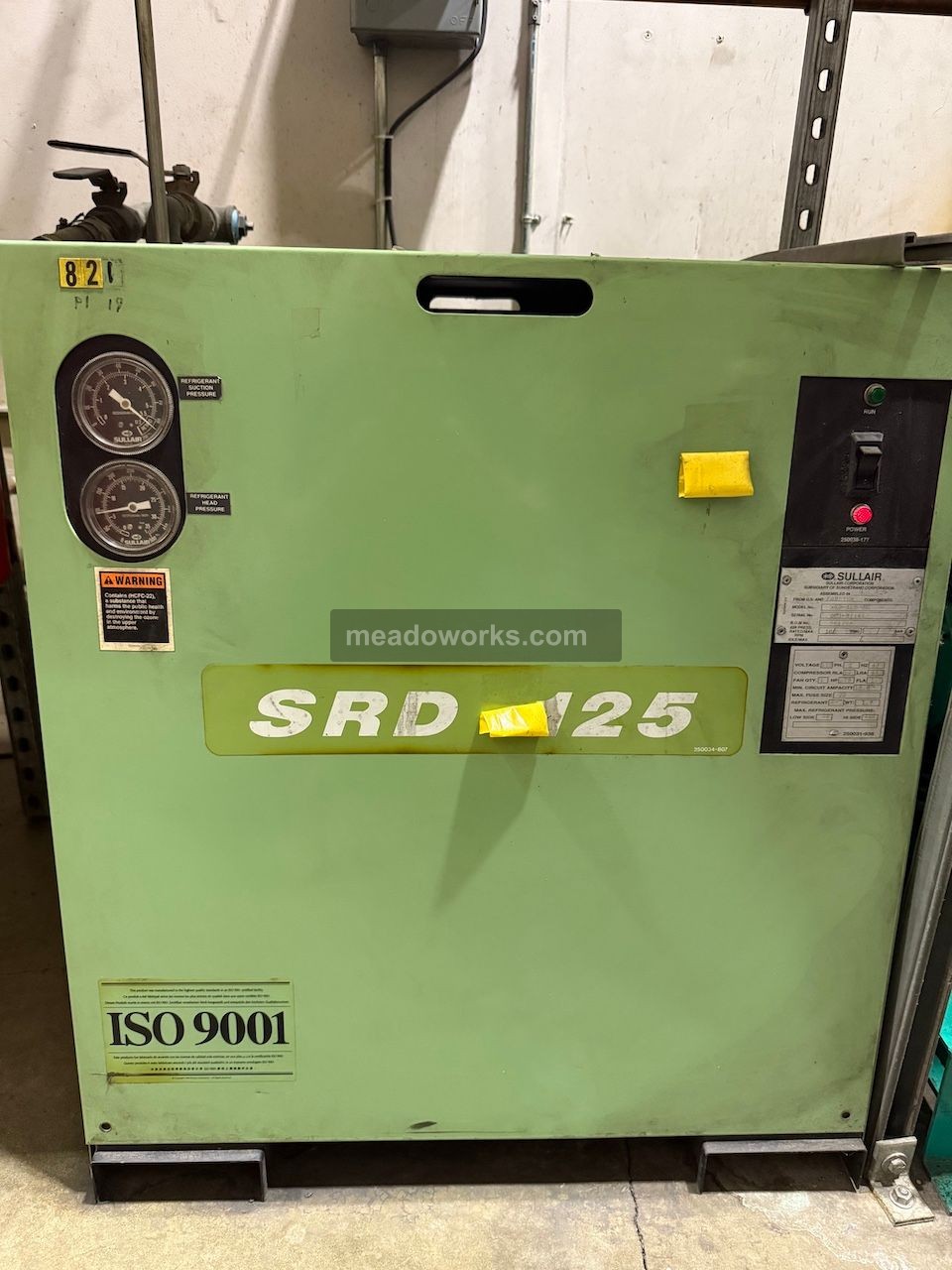125 cfm, 100 psig, Sullair #SRD-125-AC, Refrigerated Compressed Air Dryer, R-22 refrigerant, 19.9 amps, 115