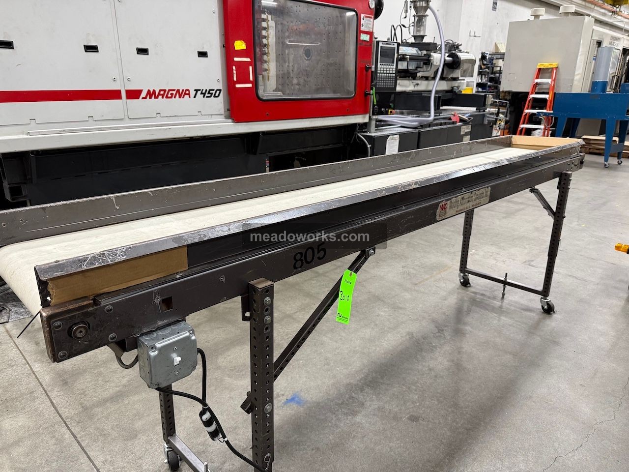 MAC, Portable Belt Conveyor, adjustable-height legs on casters, end drive w/local toggle switch, (2 available)