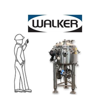 25 gallon Walker Engineered Products, 316L Stainless Steel jacketed reactor processing vessel, pneumatic CF8M