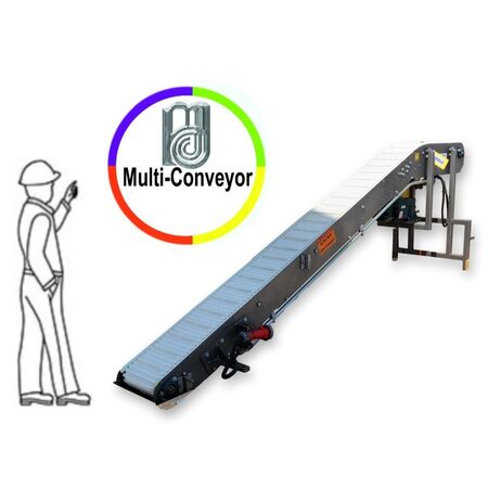 10" wide x 10' long, Multi-Conveyor, cleated plastic belt elevating conveyor, 25° incline, 50" discharge