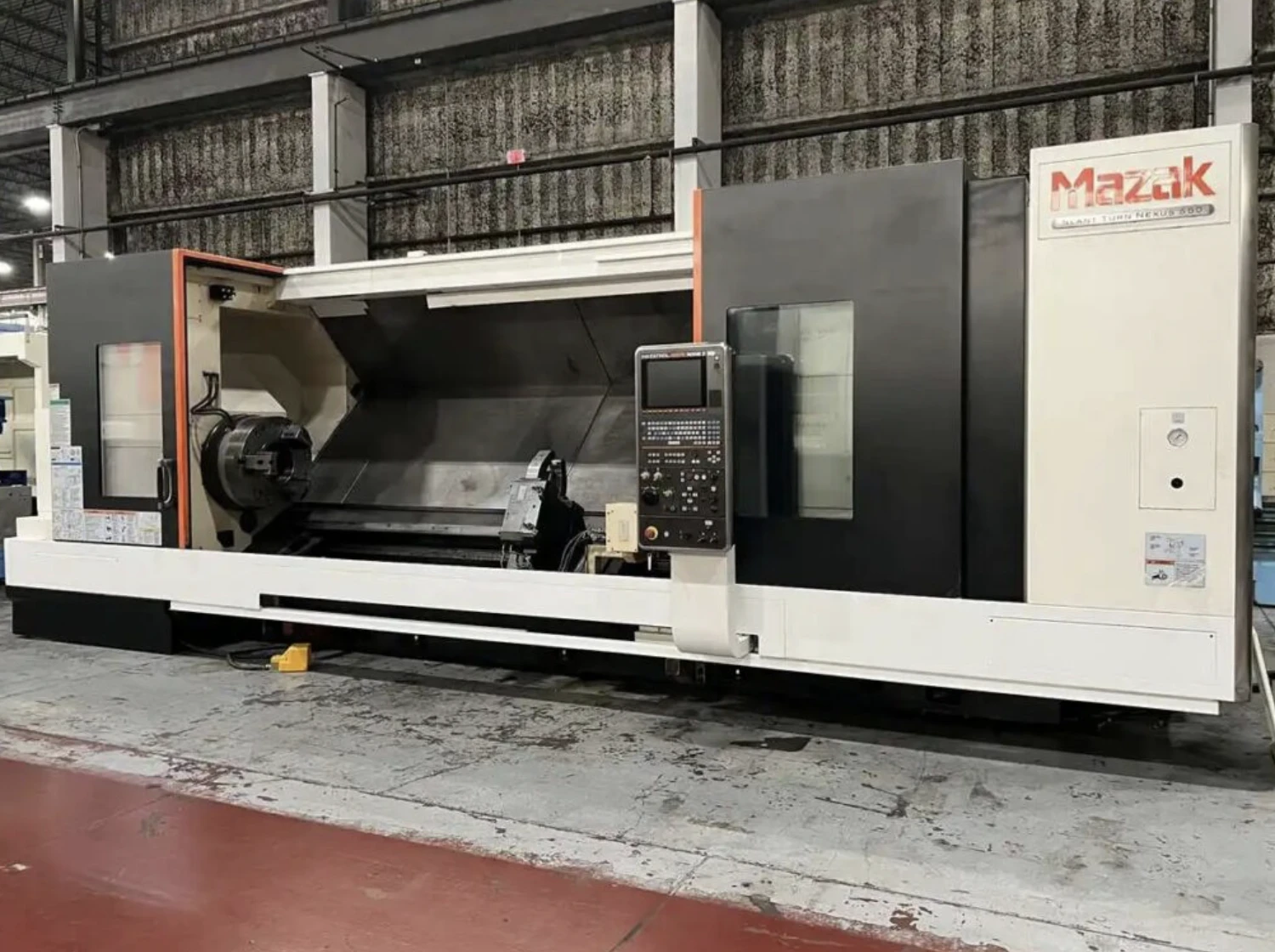 Mazak #Slant-Turn-Nexus-550, CNC Lathe, 40.9" swing, 120" centers, 24" 3-jaw chuck, 10" bar, 60 HP, 1000 RPM