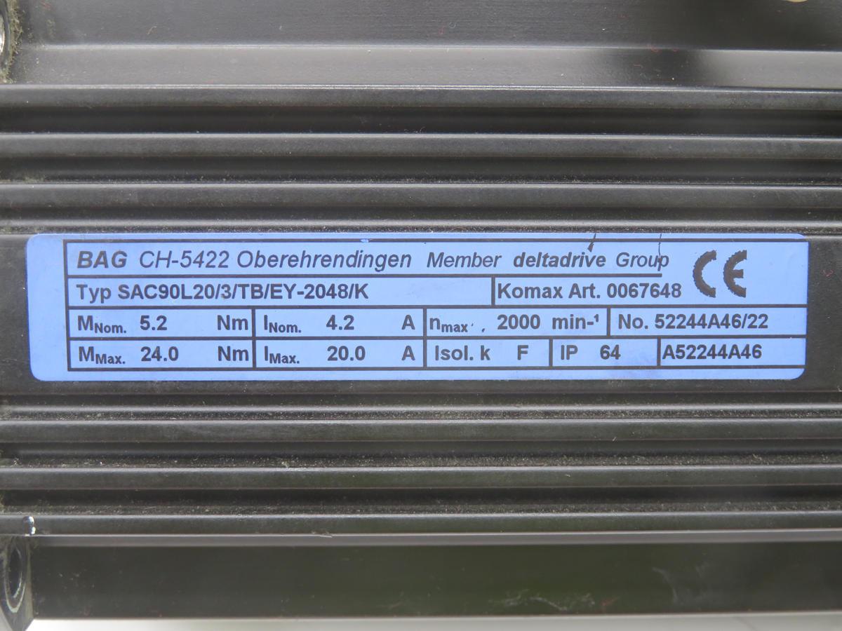 1.05 kW Delta Drive #SAC90L20/3/TB/EY-2048/K, Servo Motor, 2000 RPM, 5.2-24 Nm (5 available)