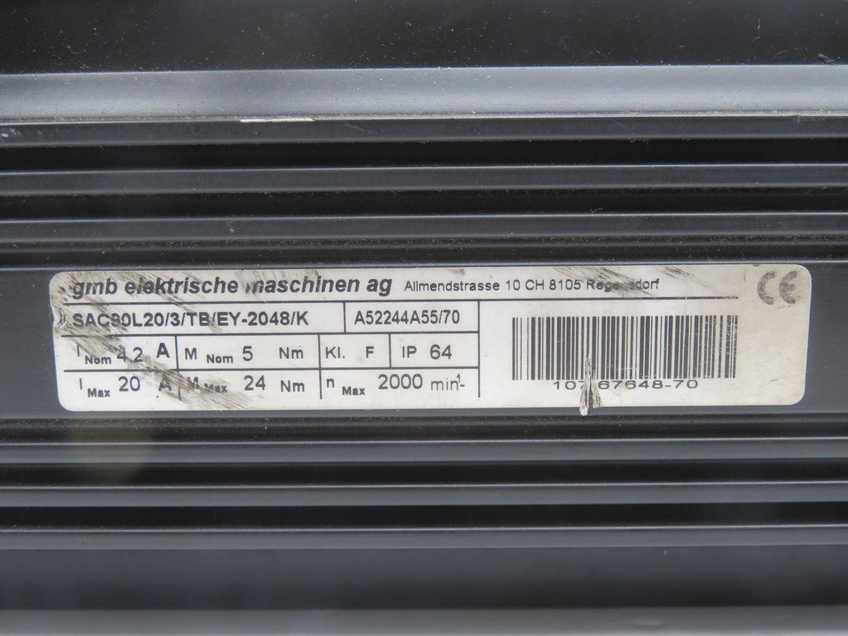 1.05 kW GMB #SAC90L20/3/TB/EY-2048/K, servomotor, 2000 RPM, 5-25 Nm (3 disponibles)