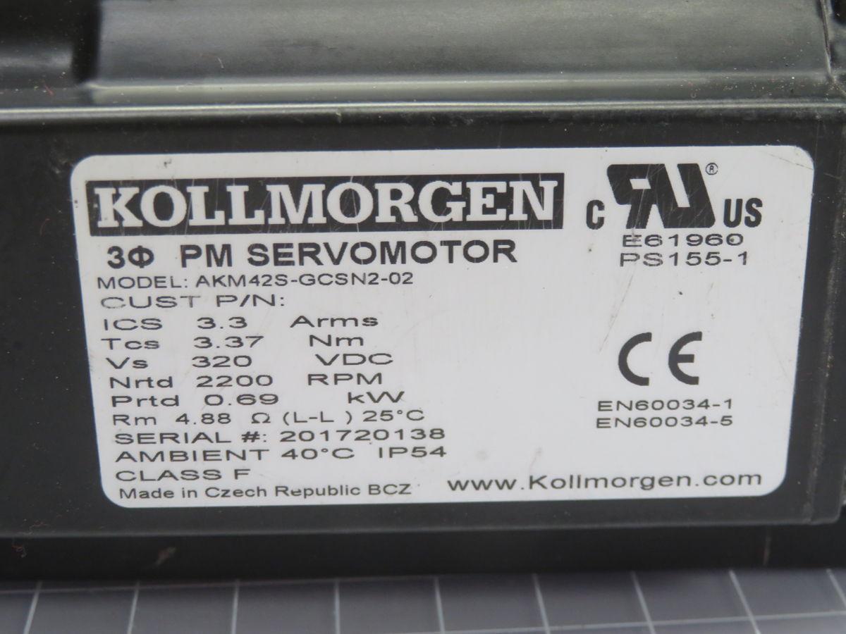 1.22 kW Kollmorgen #AKM42S-GCSN2-02, Servo Motor, 6000 RPM, 1.92 Nm, 320 Volts