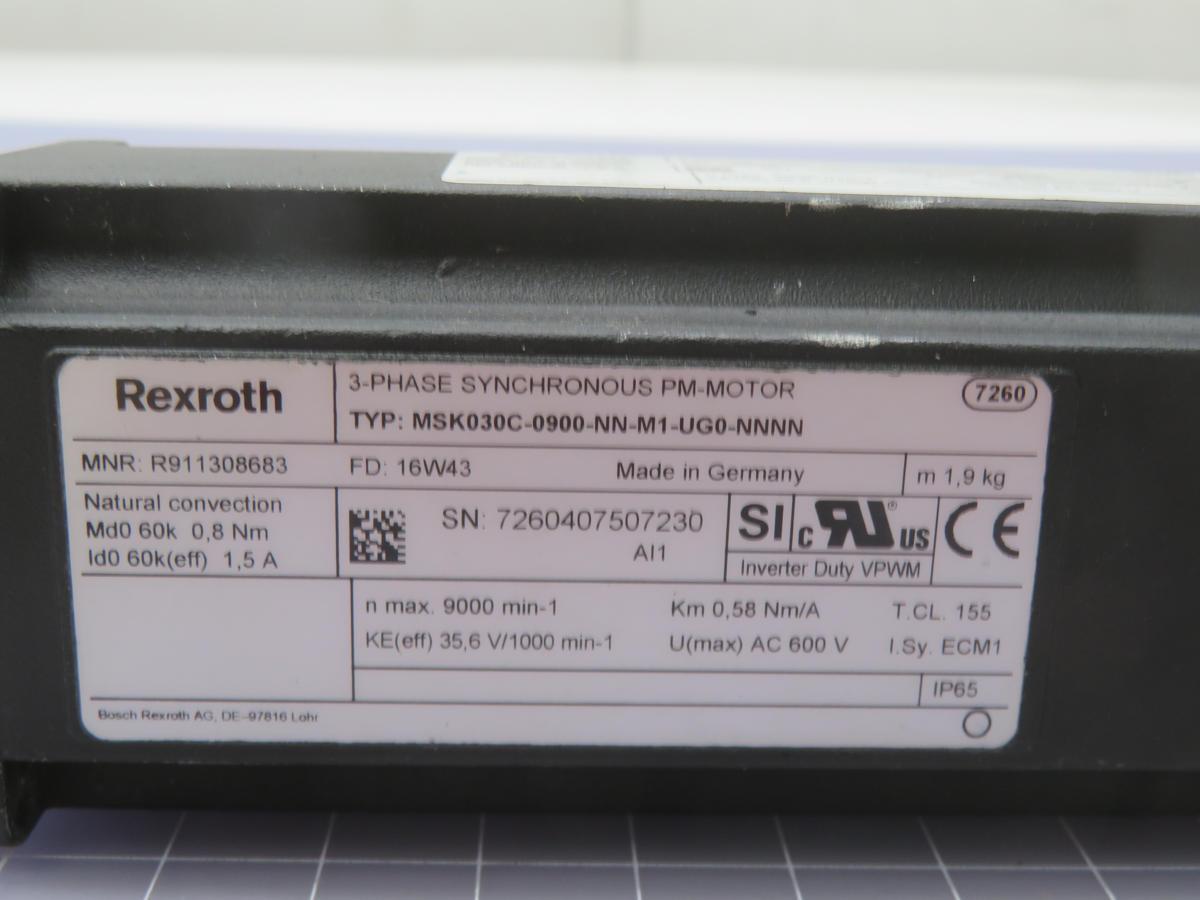 Rexroth #R911308683, Servo Motor, 9000 RPM, 0.3 Nm, 600 Volts, IP65, with brake