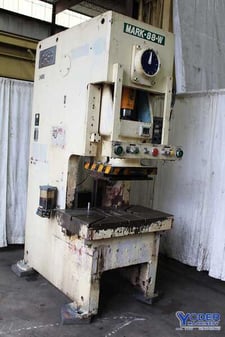88 Ton, Seyi #MK88, OBG press, 5.9" stroke, 40-75 SPM, 13" die hght, 3.1" adj., 1992, #67680