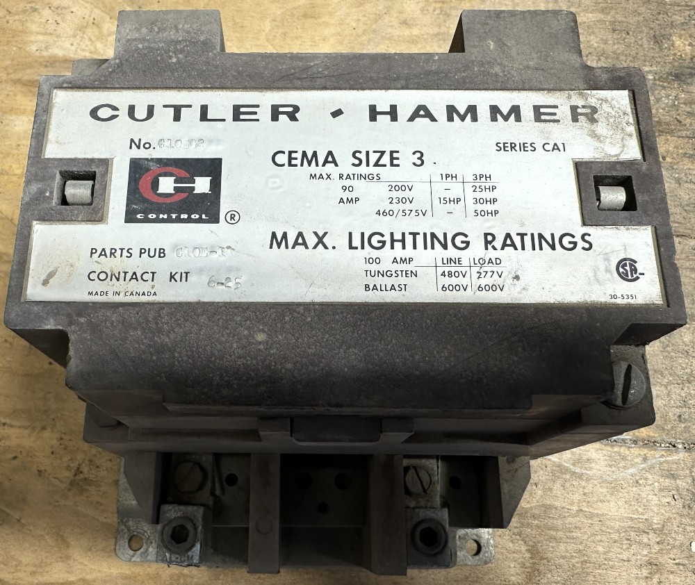 90 Amp. Cutler-Hammer, C10ED2 CEMA Size 3 Contactor, 2-Pole, 600V, Series CA1
