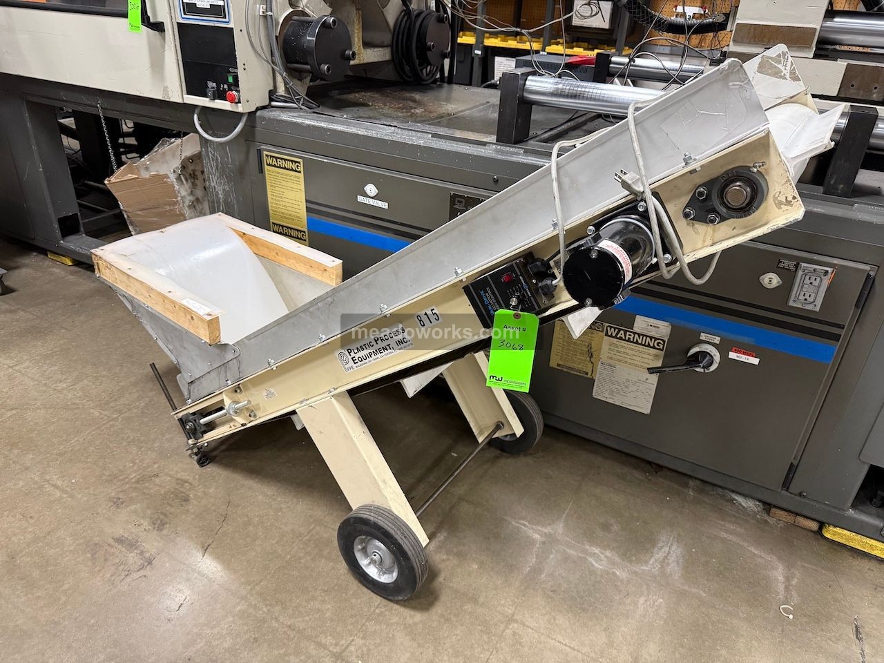 Plastic Process Equipment, Portable Incline Cleated Belt Conveyor, electric