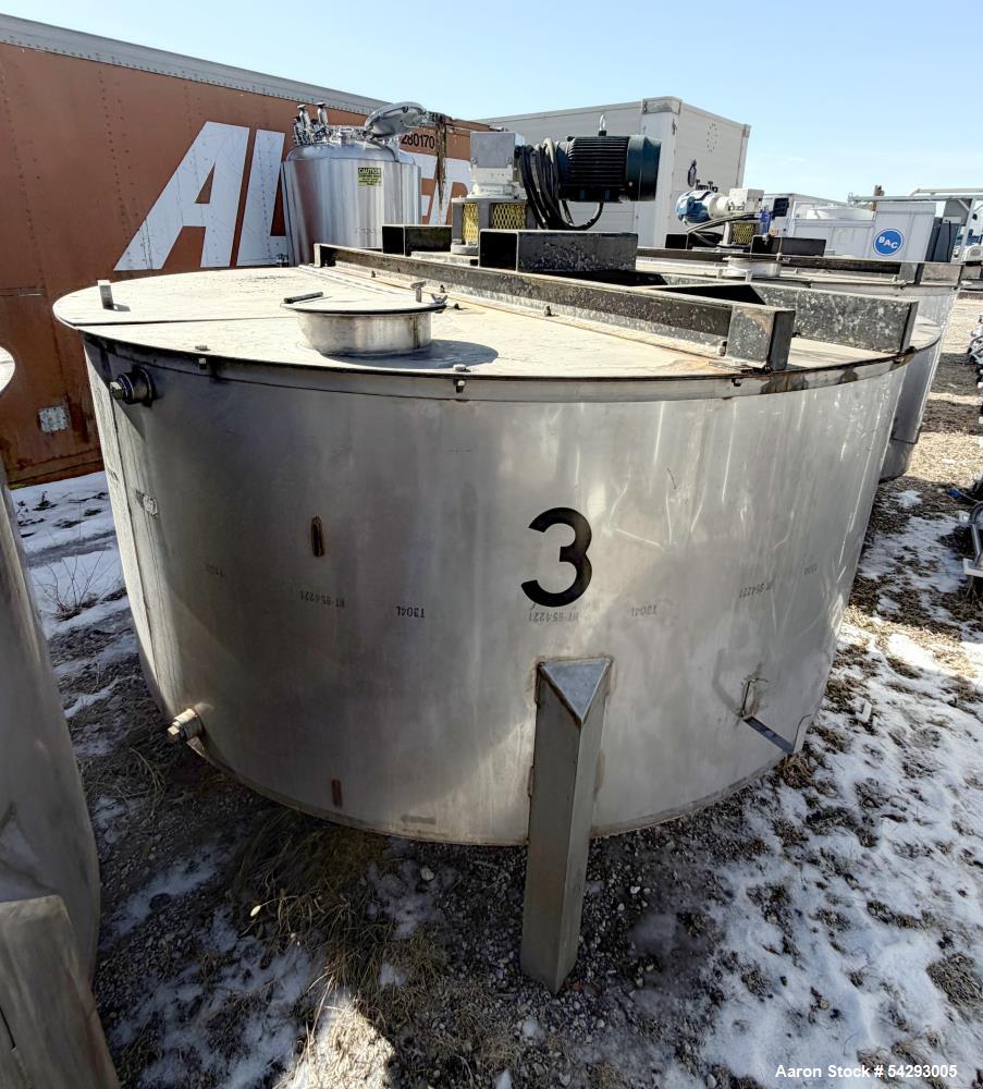 1,250 gallon Agitated Tank, 304 Stainless Steel, vertical, 98" diameter x 42" straight side, Chemineer dual 3
