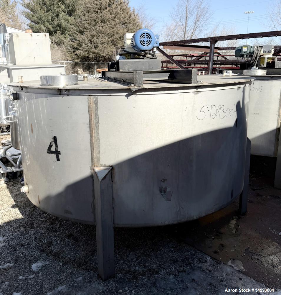 1,250 gallon Mix Tank, 304 Stainless Steel, vertical, 98" diameter x 42" straight side, Chemineer 2-tier
