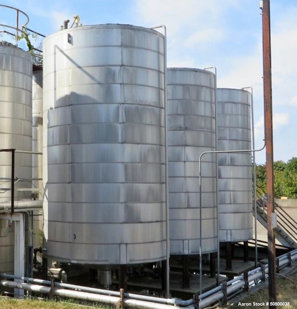 8,500 gallon Tank, 304L Stainless Steel, 110" diameter x 197" straight side, 15" cone bottom, (4) 48" legs