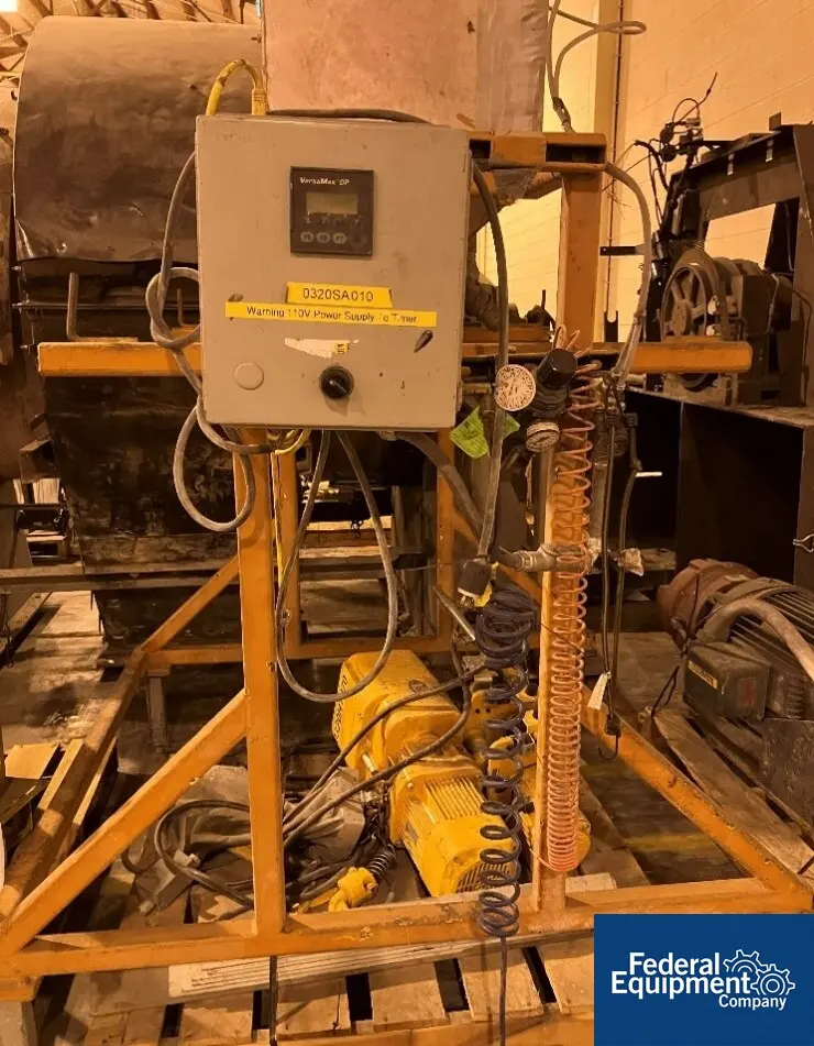 2 Ton, Harrington #MR020L, Motorized Trolley Hoist, w/ discharge hopper & dust collector