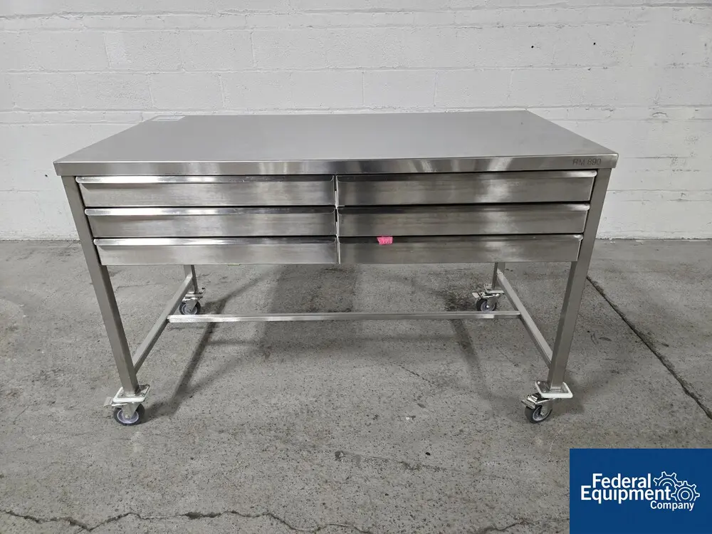 Stainless Steel Work Bench, (6) drawers, portable, rubber wheels
