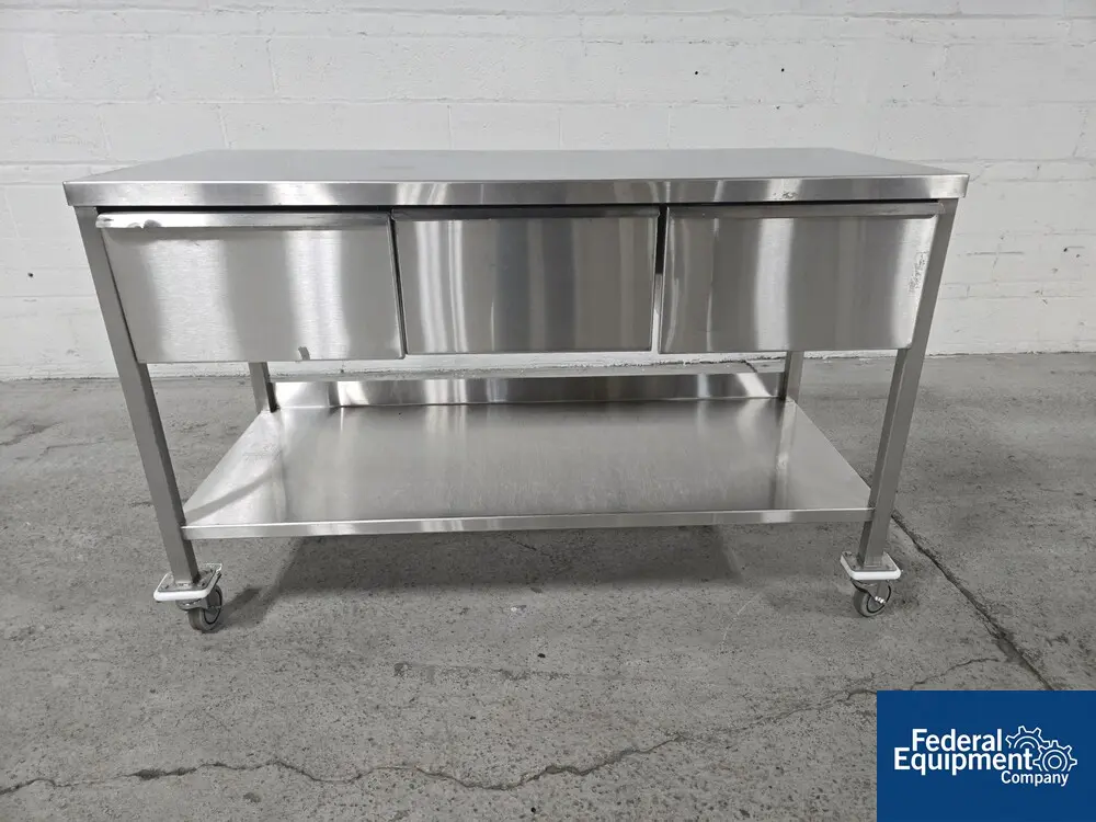 Tru-Fab, Stainless Steel Portable Work Bench, (3) drawers, lower shelf, rubber wheels