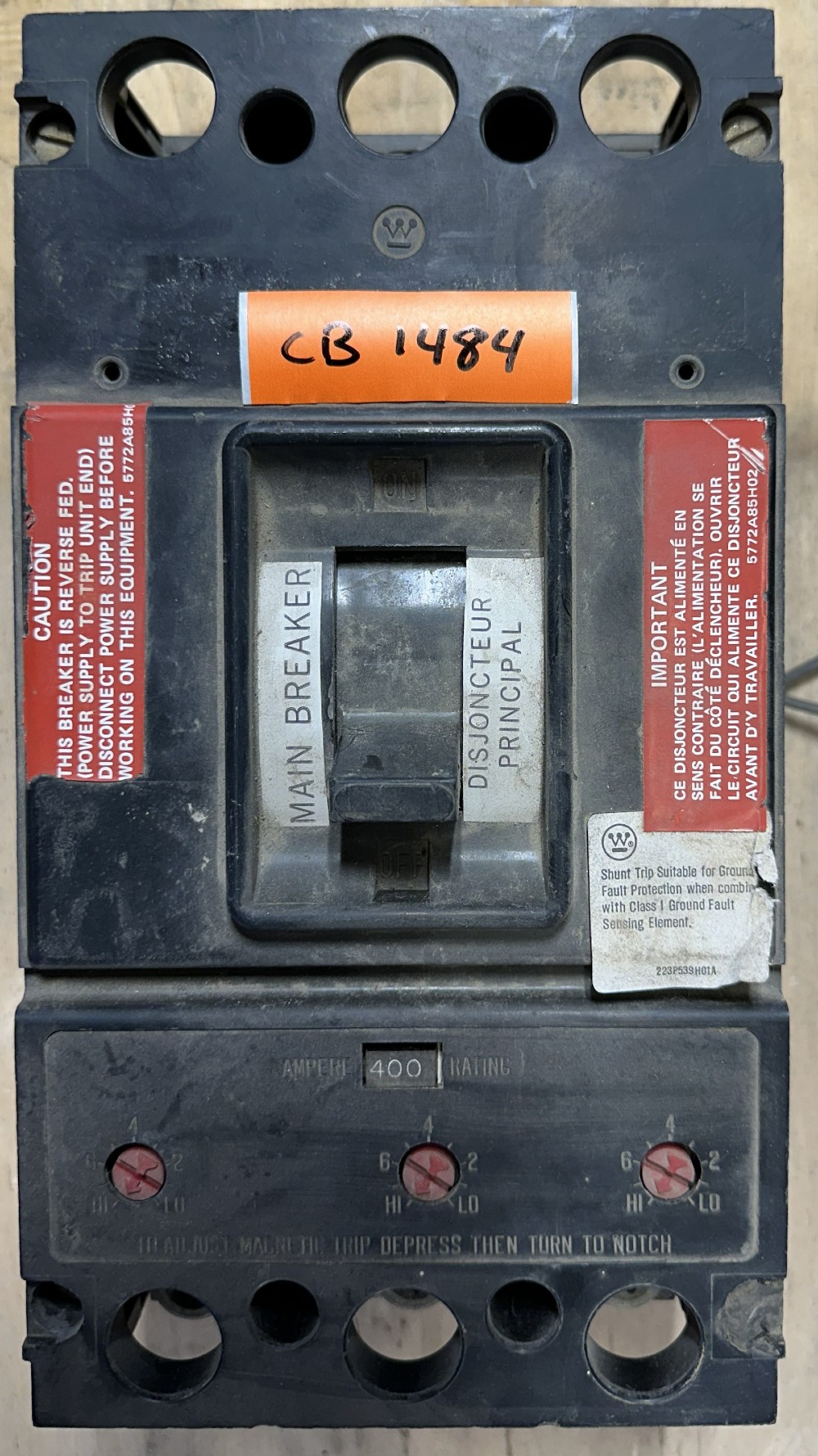 Westinghouse, MCCB, MAIN BREAKER, 3-Pole, 400A Current Rating, Interchangeable Thermal-Magnetic Trip Unit