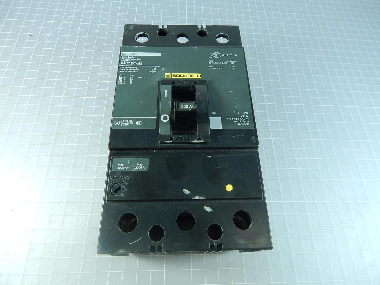 200 Amp, Square D #KAL26200WBB, Circuit Breaker 200 A