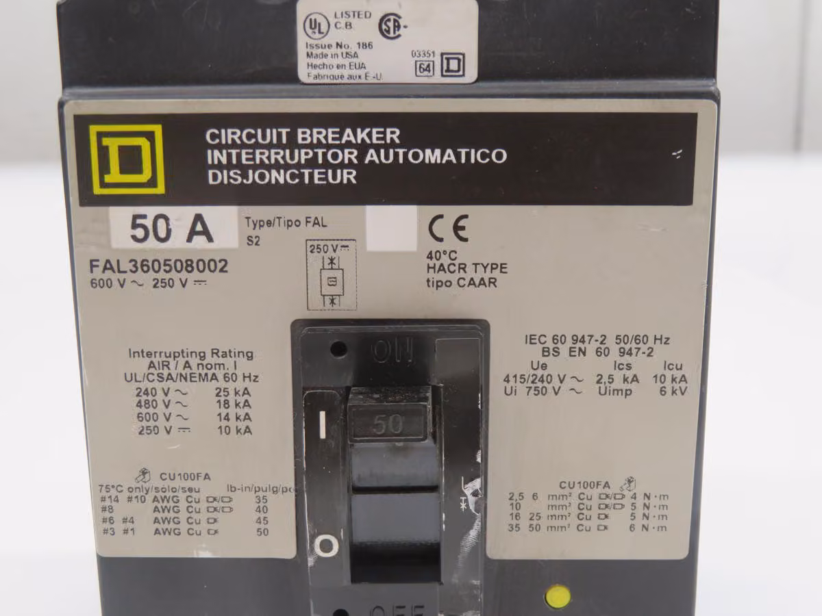 50 Amp, Square D #FAL360508002, Molded Case Circuit Breaker