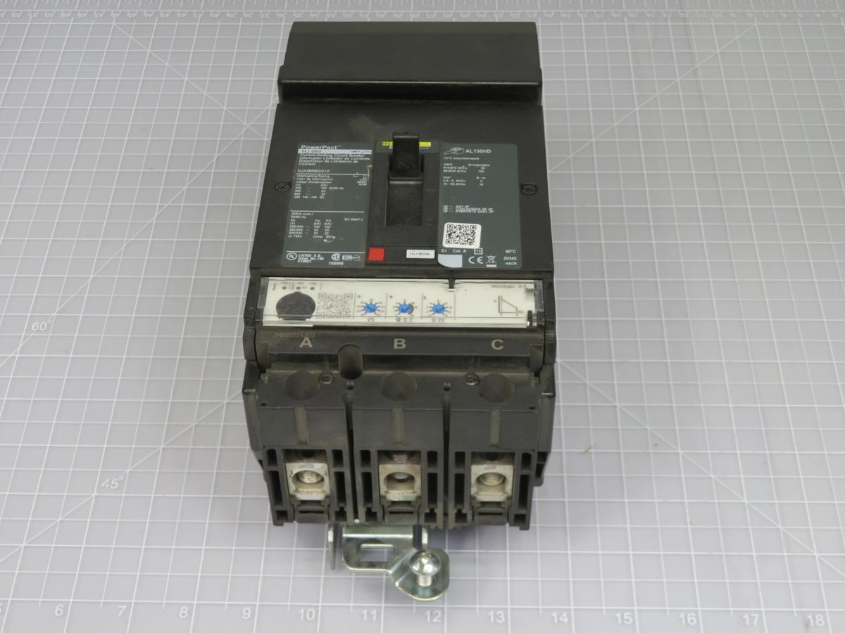 60 Amp, Square D #HJA36060U31X, 3-POLE, 60A Rated, 600VAC Rated, 18KA Interrupt, Thermal-Mag Trip