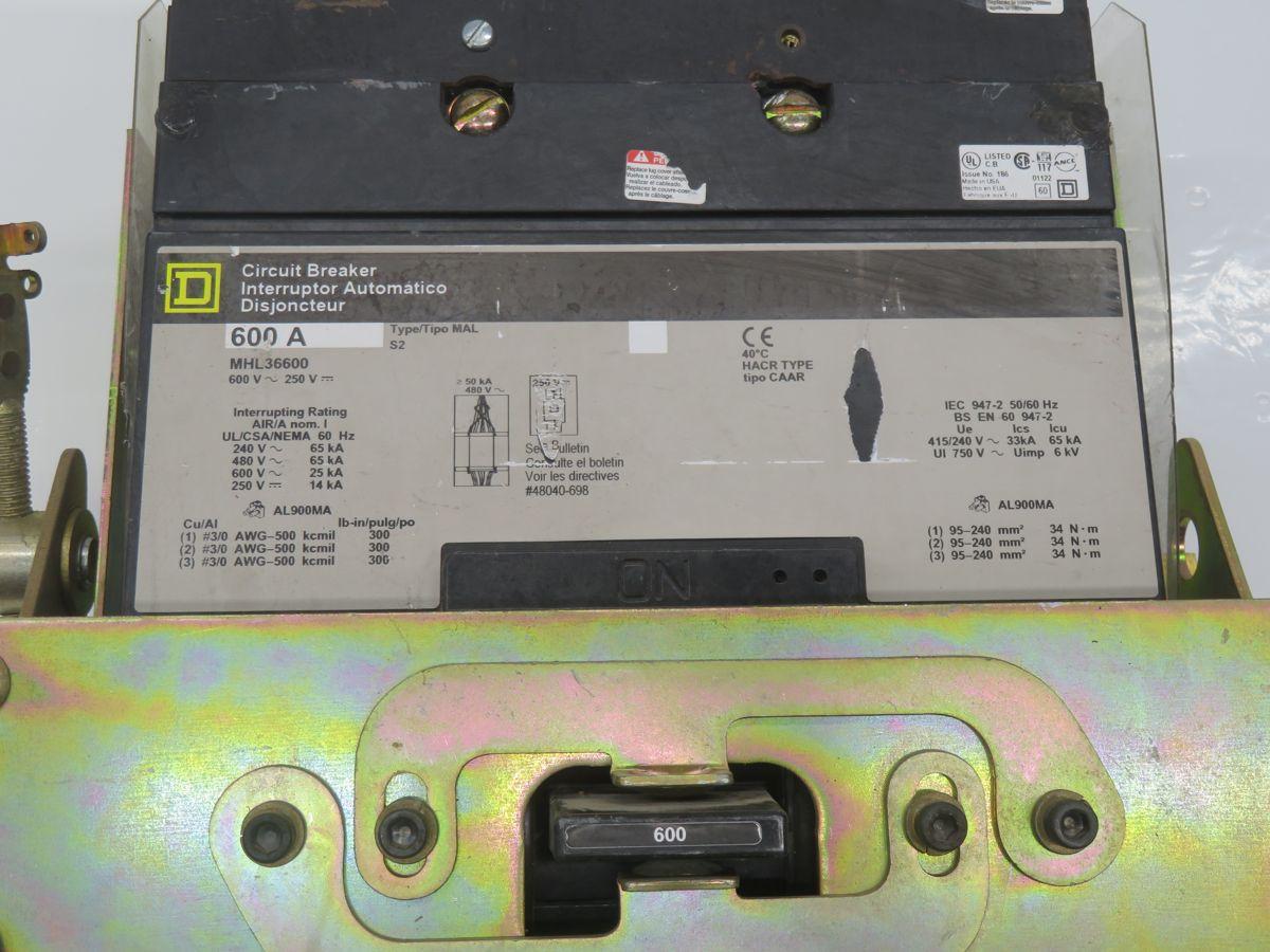 600 Amp, Square D #MHL36600, Circuit Breakers, 3-POLE, 600A Rating, 600 VAC, 25 Kaic Rating