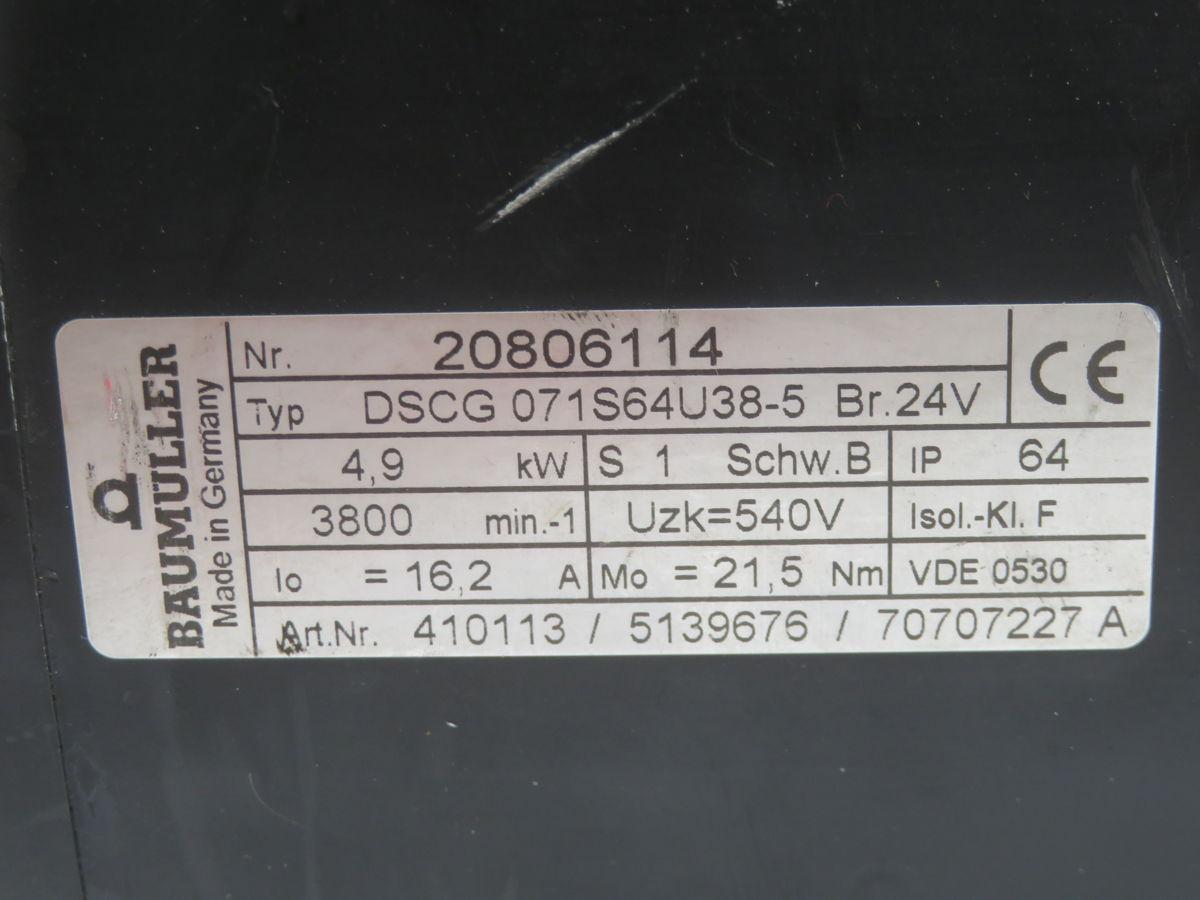 8 kW Baumuller #071S64U38-5, Servo Motor, 3000 RPM, 360 Volts, IP65